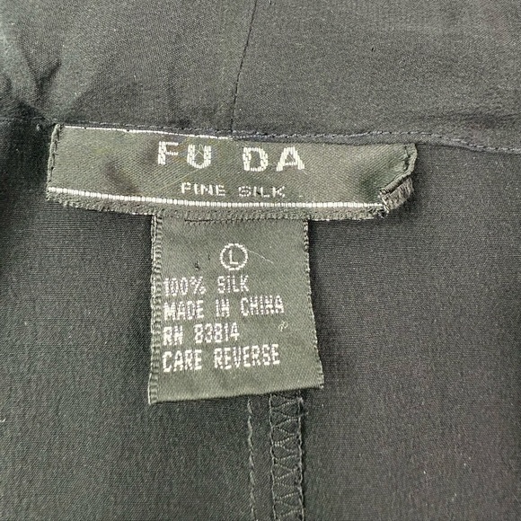 FUDA Black Silk Wide-Leg Pants Drawstring Tie Size Large - Picture 3 of 9